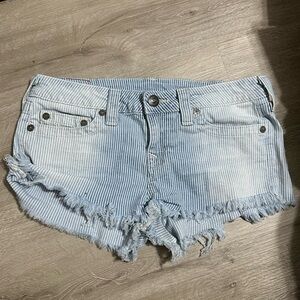 True Religion Light Blue Striped Jean Shorts